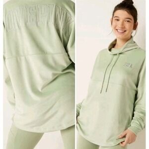 PINK Victori's Secret S Velour Cowl Neck Logo Pullover  Sweatshirt Green NWT Y2K